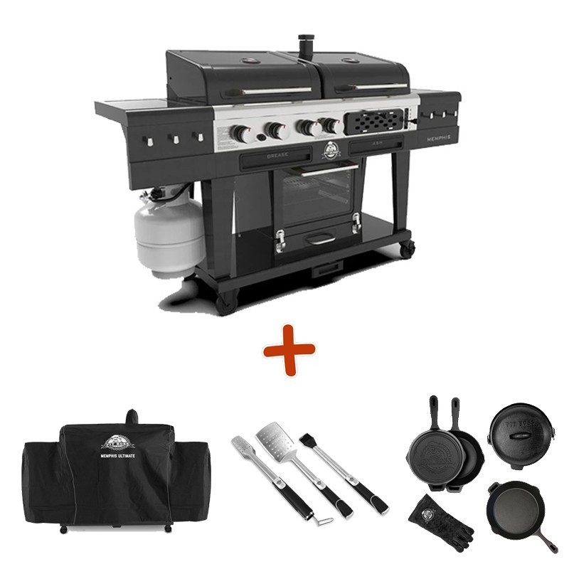 Pack MEMPHIS 2.0 - Barbecue 3 en 1 + Housse et ustensiles