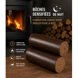 Bûches de bois densifiées longue durée - Bûche de nuit
